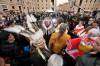 Members of a delegations by the Assembly of First Nations meet the journalists outside St. Peter’s Square at the end of a meeting with Pope Francis at the Vatican, Thursday. (Andrew Medichini / The Associated Press)