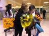 Linda Daniels, a residential school survivor from Long Plains First Nation, is overcome with emotion as she is greeted at the Winnipeg airport by drummers and family after returning from her week-long trip to Rome as part of the First Nations delegation to meet with Pope Francis. (John Longhurst / Winnipeg Free Press)