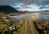 Flood waters cover Highway 1 in Abbotsford, B.C. on Nov. 16. (Jonathan Hayward / The Canadian Press)