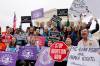 Demonstrators protest outside the U.S. Supreme Court on Monday after a draft opinion suggested the court could be poised to overturn the landmark 1973 Roe v. Wade case that legalized abortion. (AP Photo/Mariam Zuhaib)