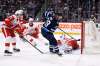 Patrik Laine deposits the puck past Detroit Red Wings goaltender Eric Comrie during the second period of Tuesday night&rsquo;s NHL game at Bell MTS Place. (Fred Greenslade / The Canadian Press)