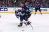 St. Louis Blues defenceman Jay Bouwmeester (19) looks to pass the puck against Winnipeg Jets' Patrik Laine (29) during the first period of an NHL hockey game Sunday in St. Louis. (Dilip Vishwanat / The Associated Press)