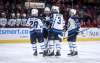 (TREVOR HAGAN / WINNIPEG FREE PRESS)
Winnipeg Jets players celebrate after Josh Morrissey scored against the Montreal Canadiens' during the second period in Montreal, Monday.