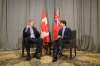 Manitoba Premier Brian Pallister speaks to media while meeting with Prime Minister Justin Trudeau during the Liberal Cabinet Retreat at the Fairmont Hotel in Winnipeg. (Mike Sudoma / The Canadian Press)