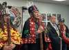 Na'moks (centre), a spokesman for the Wet'suwet'en hereditary chiefs, says they will not meet with representatives of a natural gas company that wants to build a pipeline through the First Nation's traditional territory. (Amy Smart / The Canadian Press)