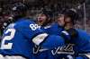 THE CANADIAN PRESS/Fred Greenslade
Winnipeg Jets' Mason Appleton), Jansen Harkins and Jack Roslovic celebrate a goal during second period action against the Los Angeles Kings, in Winnipeg on Tuesday.
