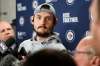 There will be no scrums with Jets players such as goalie Connor Hellebuyck during the current COVID-19 scare. (Mike Deal / Winnipeg Free Press files)