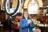 Canon Dr. Cathy Campbell prepares and records her service with organist, Richard Greig. at the Holy Trinity Anglican Church. (Ruth Bonneville / Winnipeg Free Press)