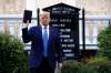 U.S. President Donald Trump holds a Bible as he visits St. John's Church in Lafayette Park near the White House Monday in Washington. Part of the church was set on fire during protests on Sunday night. (AP Photo/Patrick Semansky)