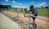 David Samson / The Forum files
Winnipeg Goldeyes catcher Roy Morales stretches during a recent practice at Newman Outdoor Field in Fargo, which will be home base for the team this season.