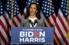 Sen. Kamala Harris, D-Calif., speaks during a news conference with Democratic presidential candidate former Vice President Joe Biden at the Hotel DuPont in Wilmington, Del., Thursday, Aug. 13, 2020. (AP Photo/Carolyn Kaster)