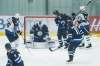 Winnipeg Jets' Blake Wheeler just misses the net against goaltender Laurent Brossoit during a scrimmage at their training camp in Winnipeg, Wednesday. THE CANADIAN PRESS/John Woods