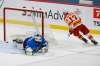 Calgary Flames' Johnny Gaudreau scores the shootout-winning goal on Winnipeg Jets goaltender Connor Hellebuyck on Monday. THE CANADIAN PRESS/Fred Greenslade