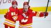 Calgary Flames' Byron Froese, right, celebrates his goal with teammate Joakim Nordstrom during the second period. THE CANADIAN PRESS/Jeff McIntosh