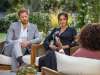 Joe Pugliese / Harpo Productions
Prince Harry(left) and Meghan, the Duchess of Sussex, talk to Oprah about giving up their royal duties. The interview airs tonight.