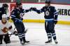 Winnipeg Jets' Pierre-Luc Dubois celebrates a goal against the Ottawa Senators with Blake Wheeler on Monday. Because Dubois is the youngest player on the Jets roster, it makes sense to have the calming presence of team captain Blake Wheeler on his wing. THE CANADIAN PRESS/Fred Greenslade
