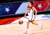 U.S. guard Sue Bird brings the ball up during the first half of the team's pre-Olympic exhibition basketball game against Nigeria in Las Vegas on Sunday, July 18, 2021. (Chase Stevens/Las Vegas Review-Journal via AP)