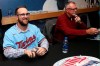FILE - In this Jan. 24, 2020, file photo, Minnesota Twins' Randy Dobnak, left, smiles during an autograph session at the baseball team's TwinsFest, in Minneapolis. Finally, major leaguers are on track to resume this virus-abbreviated 2020 season. The hiatus has provided a welcomed dose of extra family time for many, but the unprecedented idling this spring and summer for players used to being on the diamond daily has predictably created a collective antsy feeling around the game. (AP Photo/Stacy Bengs, File)