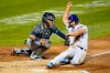 Tampa Bay Rays catcher Michael Perez, left, tags out New York Mets' Pete Alonso at home plate during the second inning of a baseball game Tuesday, Sept. 22, 2020, in New York. (AP Photo/Frank Franklin II)