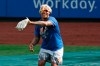New York Mets starting pitcher Marcus Stroman practices his fielding during a baseball workout at Citi field, Thursday, July 9, 2020, in New York. (AP Photo/Kathy Willens)