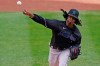 Miami Marlins starting pitcher Jose Urena delivers during the first inning of a baseball gam against the New York Yankees, Sunday, Sept. 27, 2020, at Yankee Stadium in New York. (AP Photo/Kathy Willens)