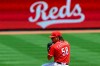 Cincinnati Reds' Luis Castillo (58) throws during team baseball practice at Great American Ballpark in Cincinnati, Sunday, July 5, 2020. (AP Photo/Aaron Doster)