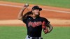 Cleveland Indians starting pitcher Mike Clevinger delivers in the first inning during a preseason baseball game against the Pittsburgh Pirates, Monday, July 20, 2020, in Cleveland. (AP Photo/Tony Dejak)