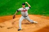 Atlanta Braves' Tommy Milone pitches during the first inning of a baseball game against the Philadelphia Phillies, Sunday, Aug. 30, 2020, in Philadelphia. (AP Photo/Matt Slocum)