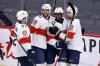 THE CANADIAN PRESS/Fred Greenslade
Florida Panthers' Sam Bennett (9) celebrates his goal against the Winnipeg Jets with Lucas Carlsson (32), Jonathan Huberdeau (11), and Anthony Duclair (10) during the third period of NHL action in Winnipeg on Tuesday.