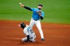 Tampa Bay Rays shortstop Willy Adames forces Miami Marlins' Brian Anderson (15) at second and relays the throw to first in time to turn a double play on Lewin Diaz during the sixth inning of a baseball game Sunday, Sept. 6, 2020, in St. Petersburg, Fla. (AP Photo/Chris O'Meara)