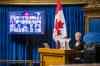 MIKAELA MACKENZIE / WINNIPEG FREE PRESS
Speaker Myrna Driedger runs through a semi-virtual throne speech rehearsal, with some MLAs in the chamber while others connected via video-conferencing at the Manitoba Legislative Building in Winnipeg on Tuesday.