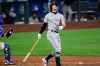 Colorado Rockies' Ryan McMahon spins around after striking out to end the top of the fourth inning of a baseball game against the Seattle Mariners, Sunday, Aug. 9, 2020, in Seattle. (AP Photo/Elaine Thompson)