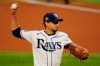 Tampa Bay Rays starting pitcher Charlie Morton throws against the Los Angeles Dodgers during the first inning in Game 3 of the baseball World Series Friday, Oct. 23, 2020, in Arlington, Texas. (AP Photo/Tony Gutierrez)