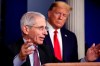 FILE - In this April 22, 2020 file photo, President Donald Trump watches as Dr. Anthony Fauci, director of the National Institute of Allergy and Infectious Diseases, speaks about the coronavirus in the James Brady Press Briefing Room of the White House in Washington. (AP Photo/Alex Brandon)