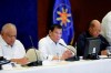 In this Jan. 7, 2020, photo provided by the Malacanang Presidential Photographers Division, Philippine President Rodrigo Duterte, center, talks during the Joint Armed Forces of the Philippines-Philippine National Police (AFP-PNP) Command Conference at the Malacanang presidential palace in Manila, Philippines. The Philippine government has ordered the mandatory evacuation of Filipino workers from Iraq and is sending a coast guard vessel to the Middle East to rapidly ferry its citizens to safety in case hostilities between the United States and Iran worsen, officials said Wednesday. (Alfred Frias/ Malacanang Presidential Photographers Division via AP)