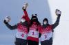 Lee Jin-man - The Associated Press
From left silver medal winner Canada's Cassie Sharpe, gold medal winner China's Eileen Gu and bronze medal winner Canada's Rachael Karker celebrate during the venue award ceremony for the women's halfpipe at the 2022 Winter Olympics, Friday, Feb. 18, 2022, in Zhangjiakou, China.