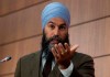 NDP leader Jagmeet Singh gestures during a news conference Tuesday June 9, 2020 in Ottawa.  Singh says it is irresponsible and wrong-headed for the Liberal government to draft a bill that would fine or imprison people who made fraudulent claims under the Canada Emergency Response Benefit. THE CANADIAN PRESS/Adrian Wyld