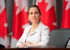 Deputy Prime Minister and Minister of Intergovernmental Affairs Chrystia Freeland listens to a video conference speaker during a news conference in Ottawa, Friday, May 15, 2020. THE CANADIAN PRESS/Adrian Wyld