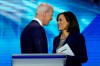 FILE - In this Sept. 12, 2019, file photo, Democratic presidential candidate former Vice President Joe Biden, left, and then-candidate Sen. Kamala Harris, D-Calif. shake hands after a Democratic presidential primary debate hosted by ABC at Texas Southern University in Houston. Biden has chosen Harris as his running mate. (AP Photo/David J. Phillip, File)