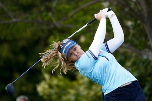 Ashley Landis - AP FILE PHOTO
Brooke Henderson tees off on the fifth tee during the second round of LPGA's DIO Implant LA Open golf tournament at Wilshire Country Club last month.