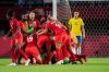 PHILIP FONG - AFP via GETTY IMAGES
Canada's players celebrate winning the Tokyo 2020 Olympic Games women's quarter-final football match between Canada and Brazil at Miyagi Stadium in Miyagi on July 30, 2021.