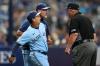 Mike Carlson - Getty Images
Veteran umpire Joe West has a long history with the Blue Jays — now including a heated run-in with manager Charlie Montoyo, left, and pitching coach Pete Walker during Wednesday’s game against the Rays.