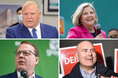 - Tostar File photos
Clockwise from left: Progressive Conservative Leader Doug Ford, NDP Leader Andrea Horwath, Liberal Leader Steven Del Duca and Green Leader Mike Schreiner are all running in the upcoming Ontario election.