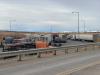 - Sukhdeep Khara photo
Rigs wait out the blockade in Sweet Grass, Montana.