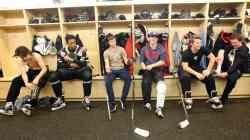 JOE BRYKSA / WINNIPEG FREE PRESS The Pilot Mound Buffaloes inside their dressing room.