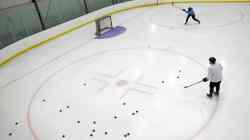 JOE BRYKSA / WINNIPEG FREE PRESS The Pilot Mound Buffaloes work out on the rink.