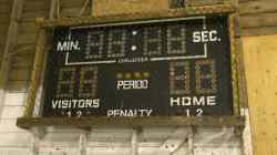 JOE BRYKSA / WINNIPEG FREE PRESS The scoreboard in the rink in Lenore, Man.