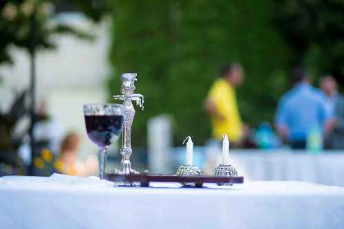 Traditional candles and wine at the Shabbat supper.