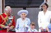 From left, Prince Charles, Queen Elizabeth II, Prince Louis, Kate, Duchess of Cambridge and Princess Charlotte stand on the balcony of Buckingham Palace, in London, Thursday June 2, 2022, on the first of four days of celebrations to mark the Platinum Jubilee. Ottawa landmarks, including the Peace Tower, will be illuminated in purple to mark the occasion. (Chris Jackson/Pool Photo via AP)