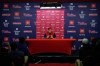 Los Angeles Angels' Mike Trout speaks during a news conference before a baseball game against the Philadelphia Phillies, Friday, June 3, 2022, in Philadelphia. (AP Photo/Matt Slocum)